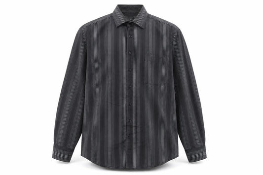 Front view of City Line Men's Black Striped Long Sleeve Button-Up Shirt L