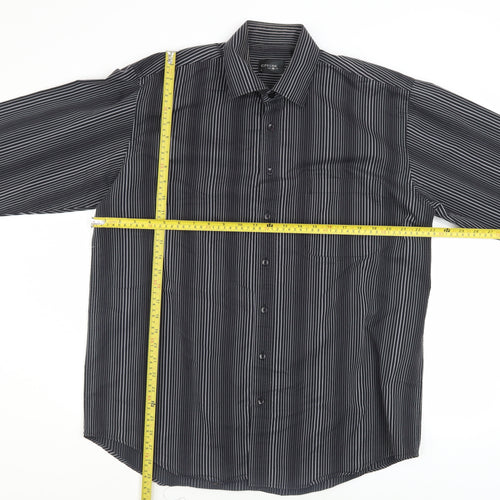 City Line Men's Black Striped Long Sleeve Button-Up Shirt L