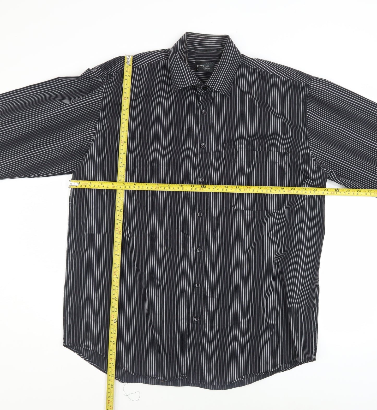City Line Men's Black Striped Long Sleeve Button-Up Shirt L