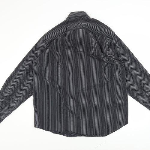 City Line Men's Black Striped Long Sleeve Button-Up Shirt L
