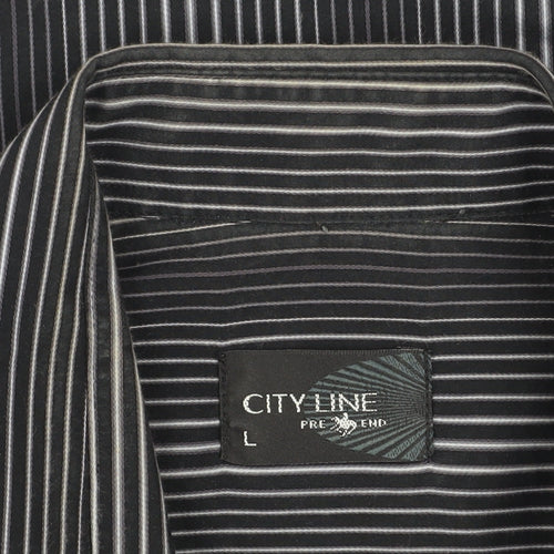 City Line Men's Black Striped Long Sleeve Button-Up Shirt L