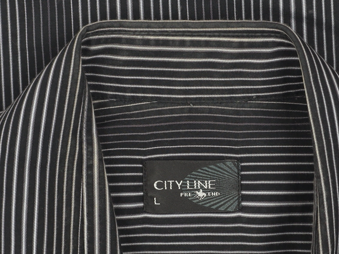City Line Men's Black Striped Long Sleeve Button-Up Shirt L