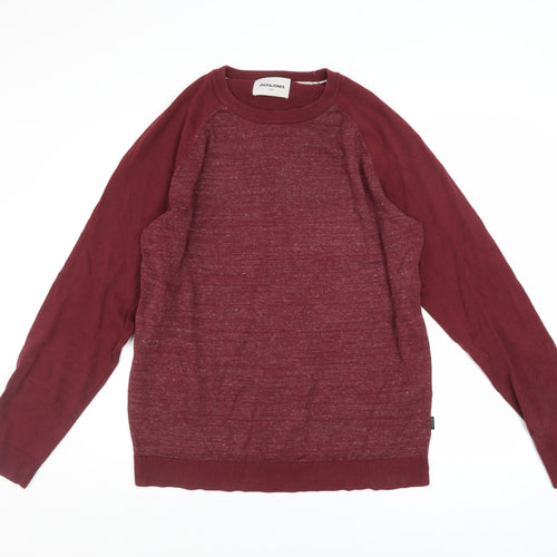 Jack & Jones Men's Red XL Crew Neck Cotton Pullover Jumper