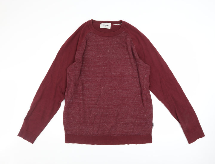 Jack & Jones Men's Red XL Crew Neck Cotton Pullover Jumper