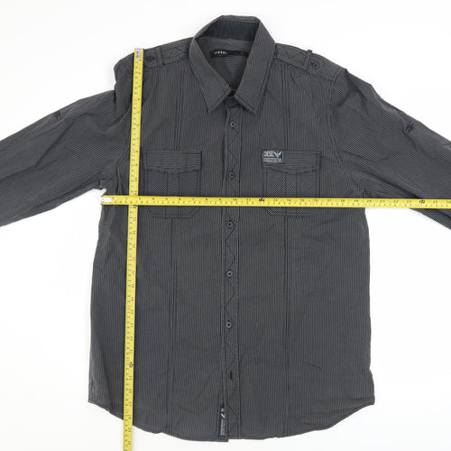 Diesel Men's Black Striped Cotton Button-Up Long Sleeve Shirt L