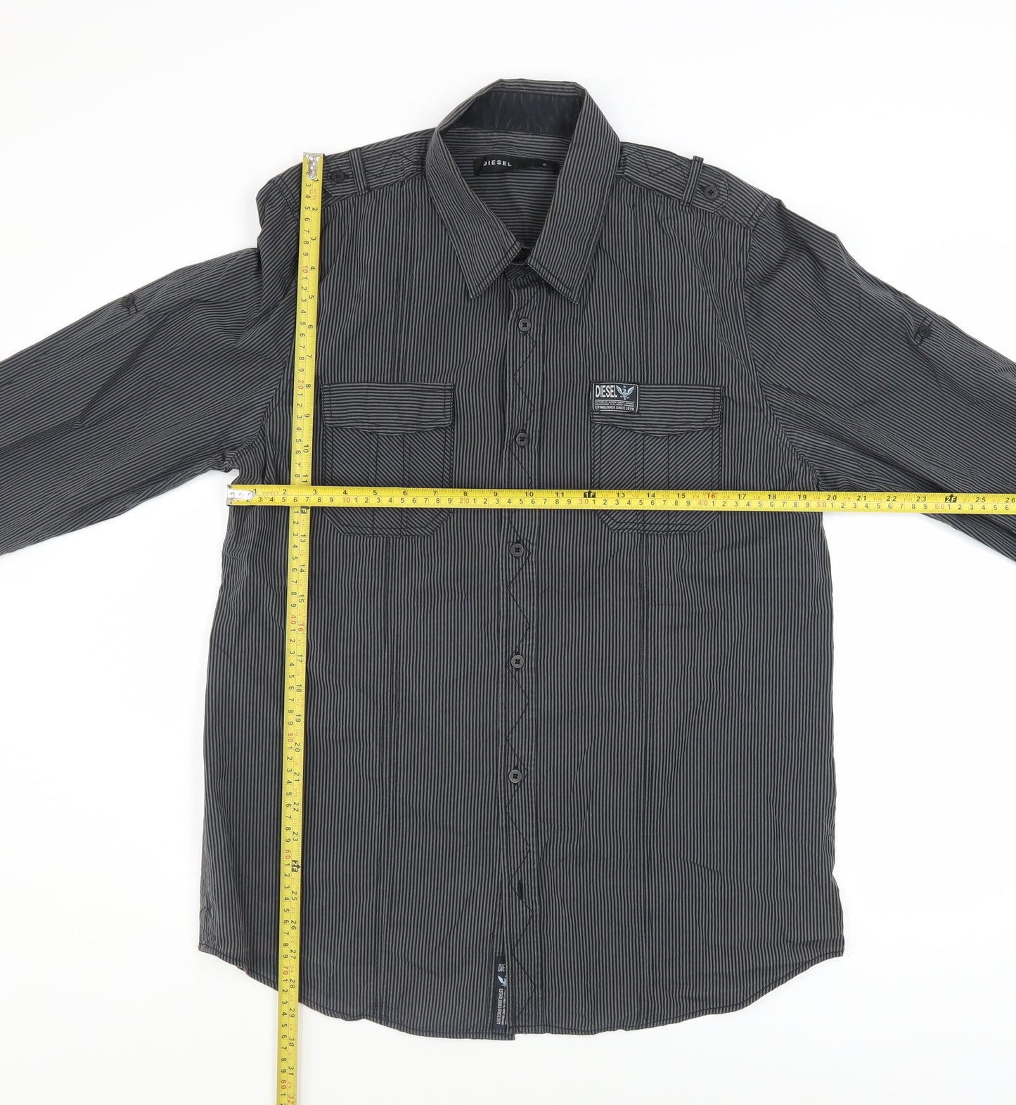 Diesel Men's Black Striped Cotton Button-Up Long Sleeve Shirt L