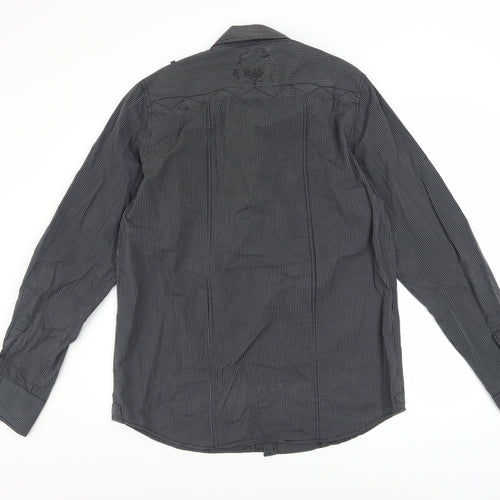 Diesel Men's Black Striped Cotton Button-Up Long Sleeve Shirt L