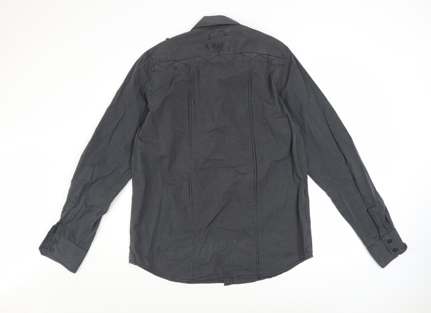Diesel Men's Black Striped Cotton Button-Up Long Sleeve Shirt L