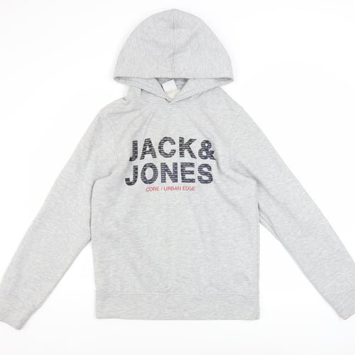 Jack & Jones Men's Grey Pullover Hoodie S Logo Fleece Sweatshirt