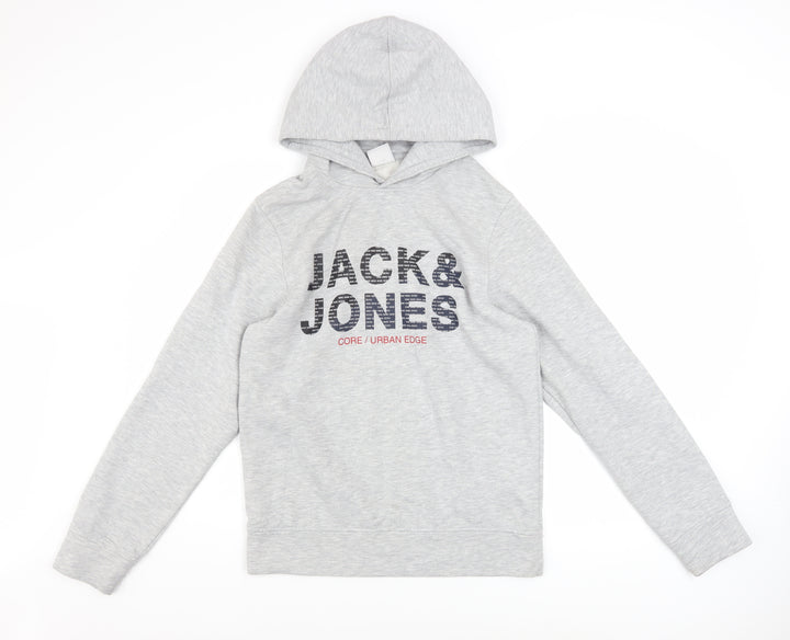 Jack & Jones Men's Grey Pullover Hoodie S Logo Fleece Sweatshirt