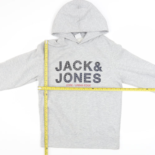 Jack & Jones Men's Grey Pullover Hoodie S Logo Fleece Sweatshirt