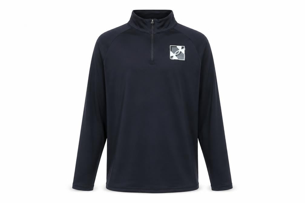 Front view of Under Armour boys’ black xl half zip sweatshirt lightweight training top