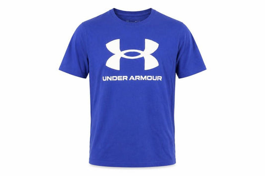Front view of Under Armour Men's Blue Short Sleeve Crew Neck Sports T-Shirt, size S