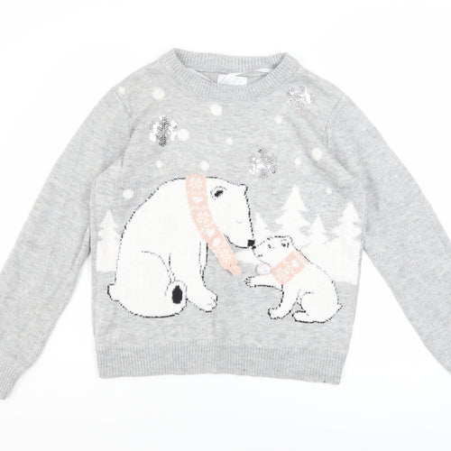 Primark Women Grey Christmas Bear Knit Jumper Size S 10/12
