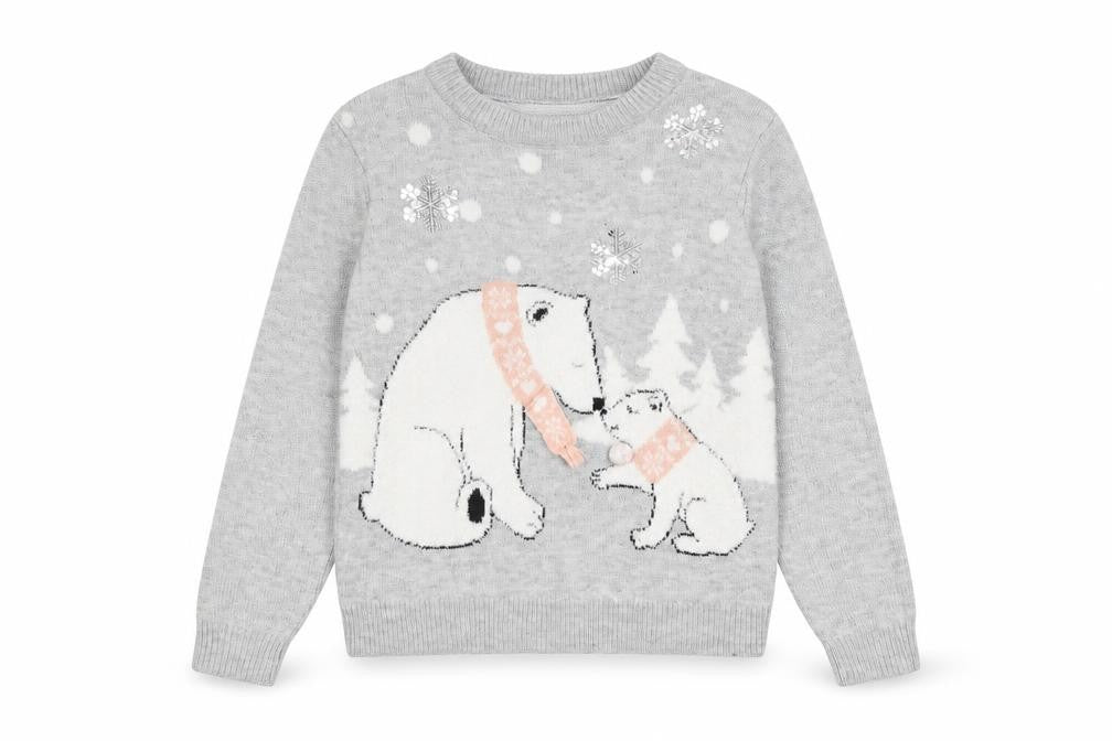 Primark Women Grey Christmas Bear Knit Jumper Size S 10/12