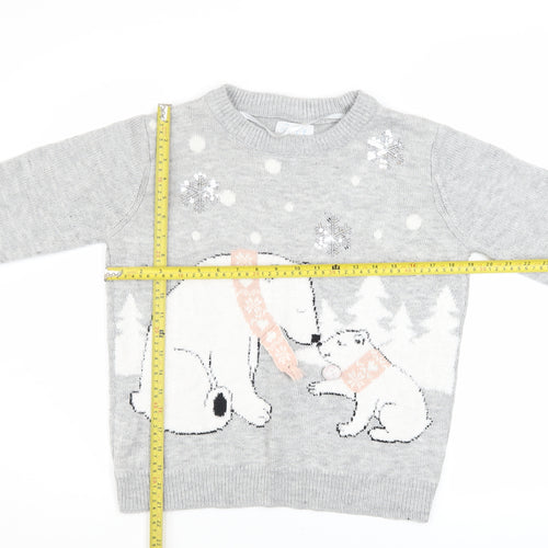 Primark Women Grey Christmas Bear Knit Jumper Size S 10/12