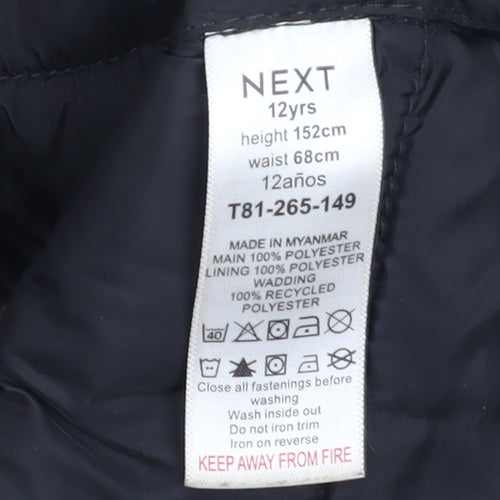 Next Boys Multicoloured Puffer Jacket 12 Years Hooded Polyester Winter Coat