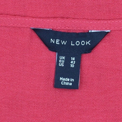 New Look Women's Red Short Sleeve V-Neck Button Blouse Size 14