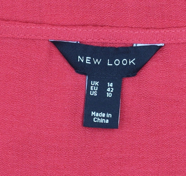 New Look Women's Red Short Sleeve V-Neck Button Blouse Size 14