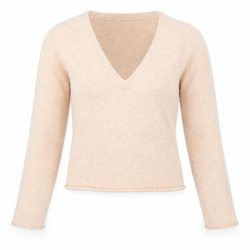 Bershka Womens Beige V-Neck Slim Fit Long Sleeve Pullover Jumper Size S