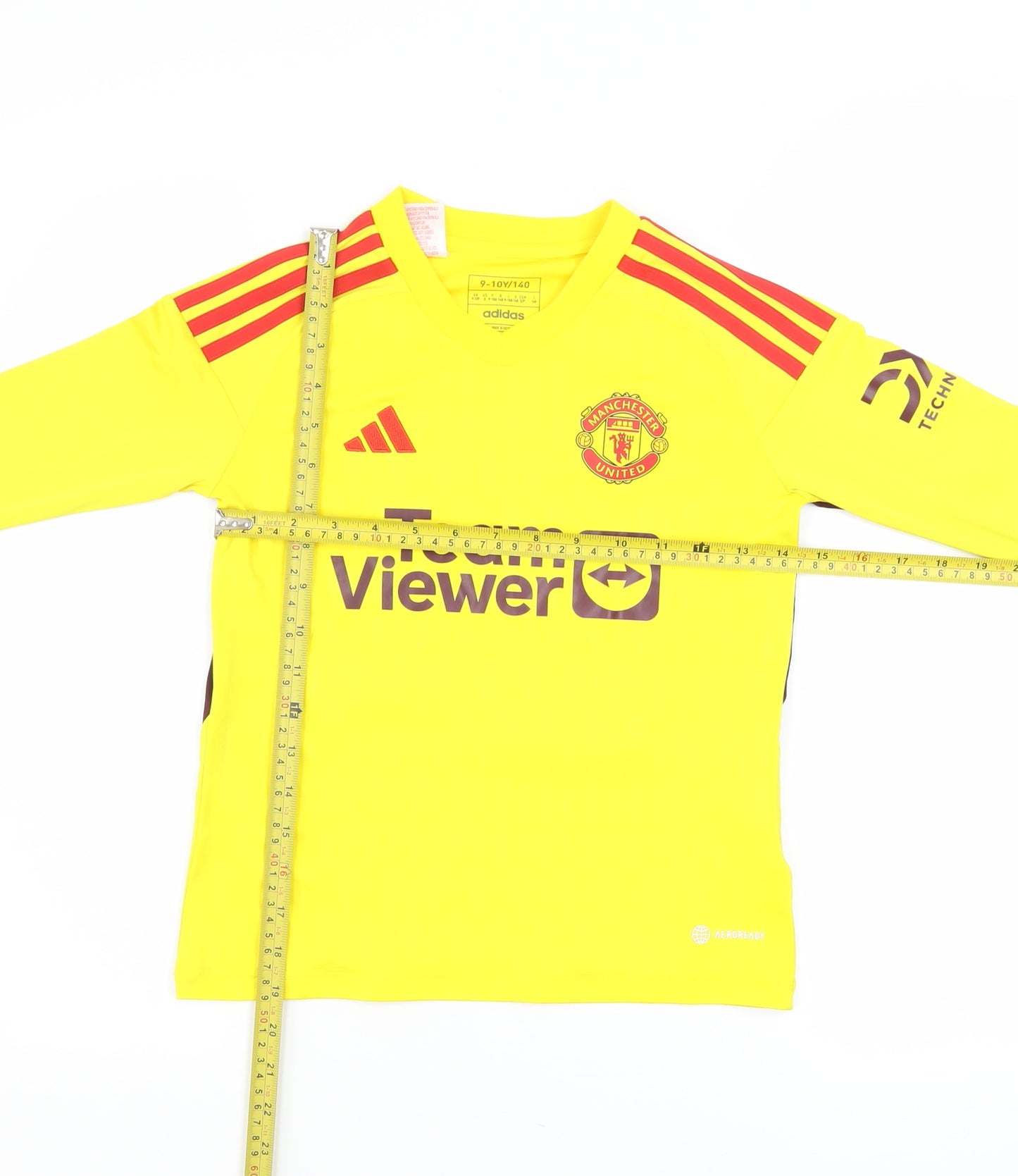 Adidas Boys Yellow Manchester United Goalkeeper Jersey 9-10Y Long Sleeve