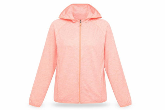 Front view of Dunnes women’s pink hooded full zip activewear jacket, size UK 8