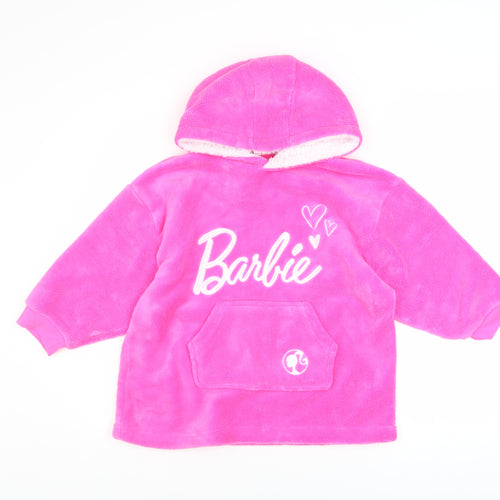 Barbie Girls Pink Hooded Fleece Lounge Set XXS-XS Winter Nightwear