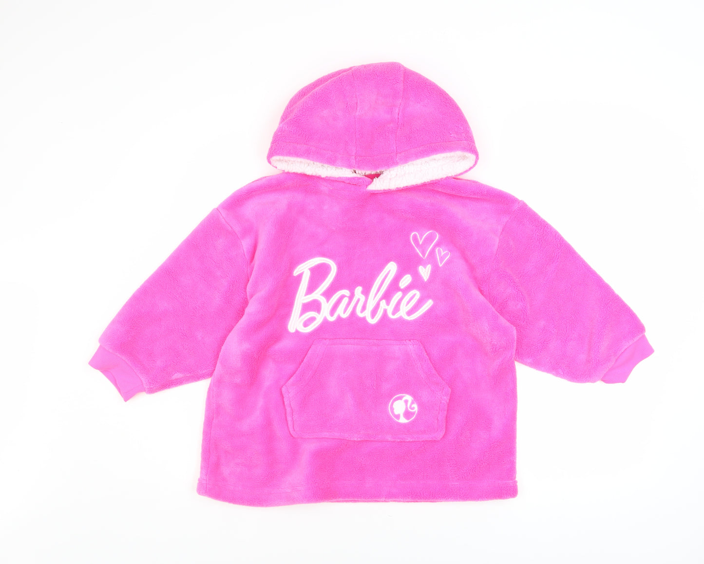 Barbie Girls Pink Hooded Fleece Lounge Set XXS-XS Winter Nightwear