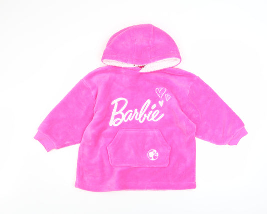 Barbie Girls Pink Hooded Fleece Lounge Set XXS-XS Winter Nightwear