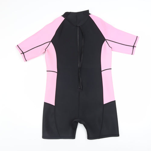 Primark Girls Pink & Black Short Sleeve Wetsuit 13-14 Years Stretch UV Swimwear