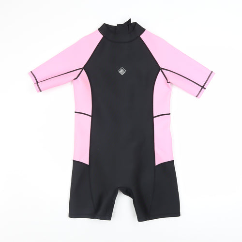 Primark Girls Black Pink Short Sleeve Wetsuit 11-12 Years Quick Dry Stretch