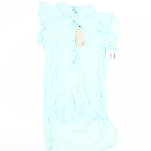 Rowen Avenue Women’s Aqua Blue Ruffle Tunic Blouse M