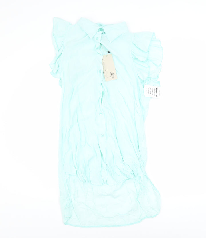 Rowen Avenue Women’s Aqua Blue Ruffle Tunic Blouse M