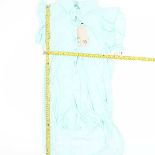 Rowen Avenue Women’s Aqua Blue Ruffle Tunic Blouse M