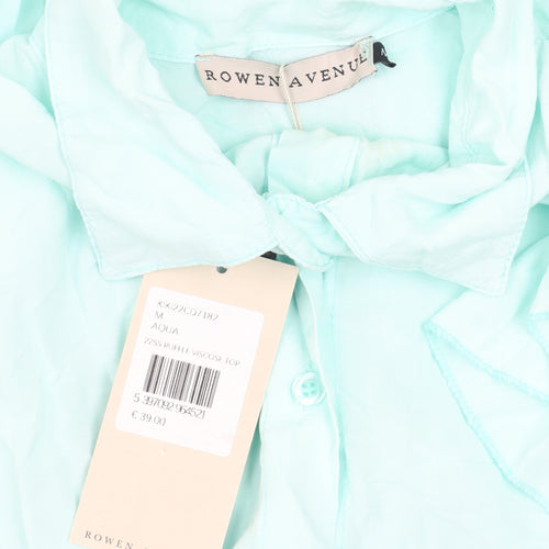 Rowen Avenue Women’s Aqua Blue Ruffle Tunic Blouse M