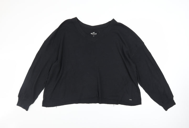 Hollister Women’s Black V-Neck Pullover Sweatshirt XL Cotton Blend
