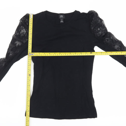 River Island Petite Black Lace Puff Sleeve Cotton Blouse UK 6