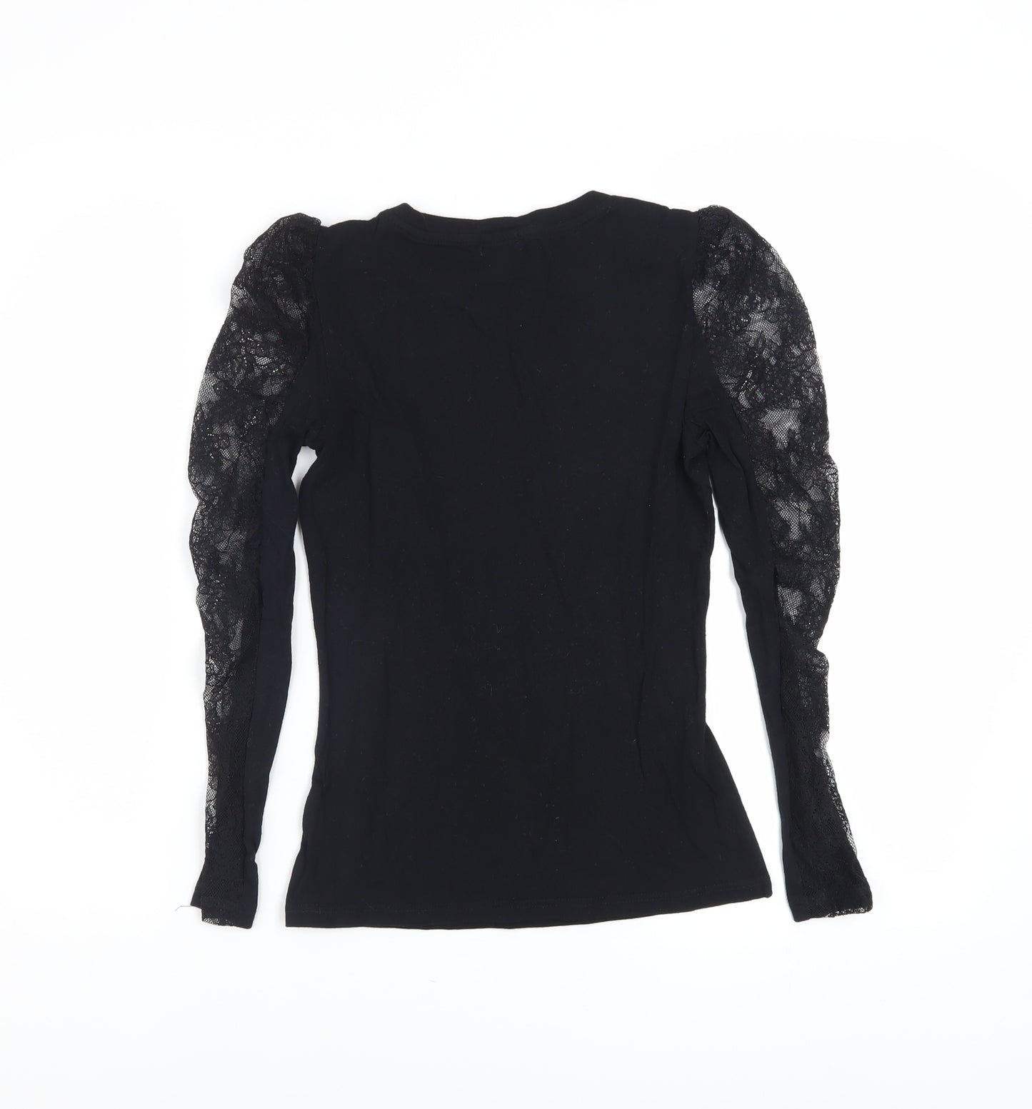 River Island Petite Black Lace Puff Sleeve Cotton Blouse UK 6