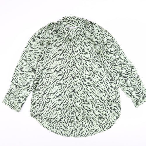 Zara Women’s Green Animal Print Button-Up Shirt XS Long Sleeve Polyester