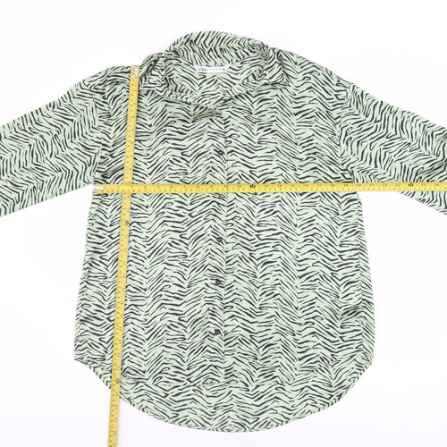 Zara Women’s Green Animal Print Button-Up Shirt XS Long Sleeve Polyester