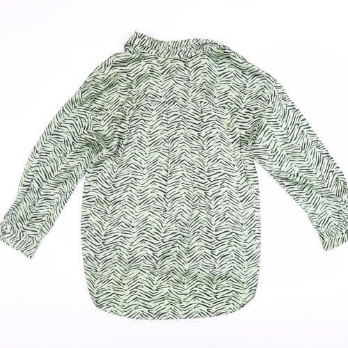 Zara Women’s Green Animal Print Button-Up Shirt XS Long Sleeve Polyester