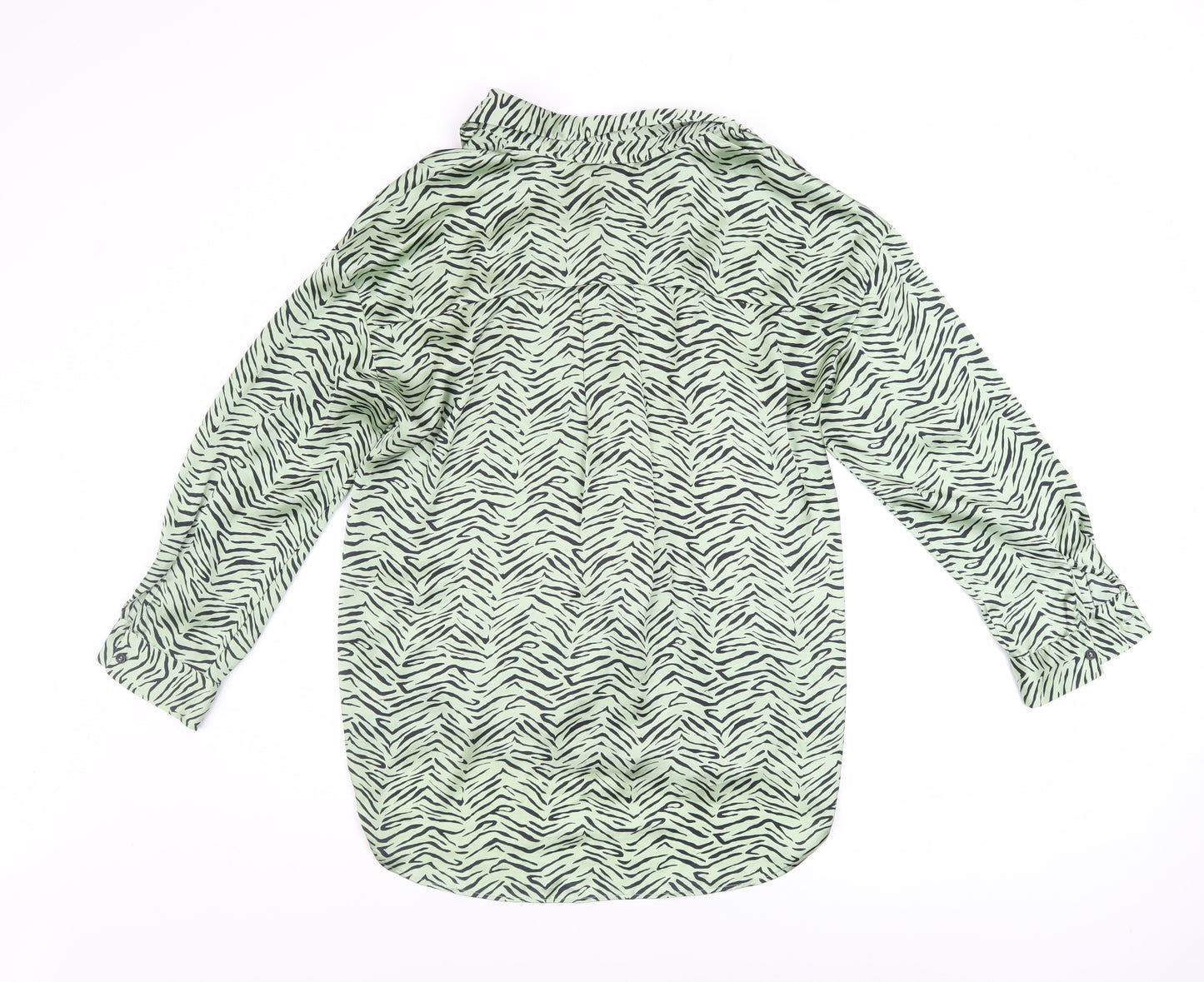 Zara Women’s Green Animal Print Button-Up Shirt XS Long Sleeve Polyester