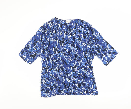 EAST Womens Blue Floral Wrap Blouse Size L Viscose Jersey Top