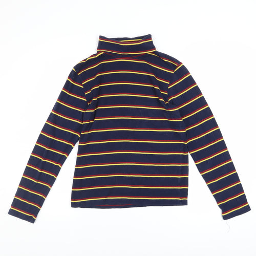 Pop England Women's Blue Striped Roll Neck Long Sleeve Cotton Top Size 4