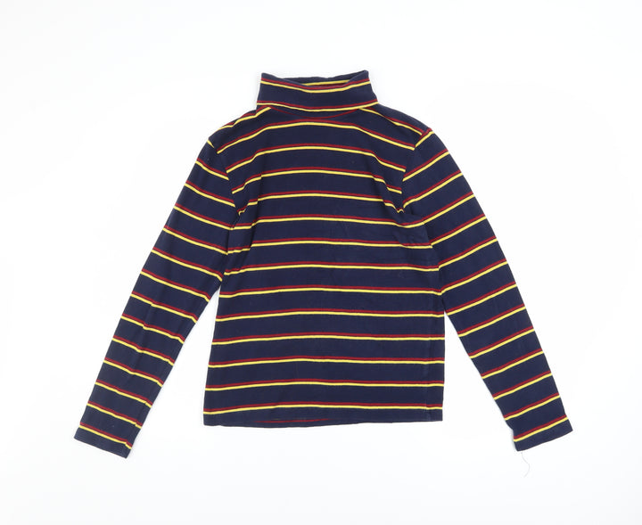 Pop England Women's Blue Striped Roll Neck Long Sleeve Cotton Top Size 4