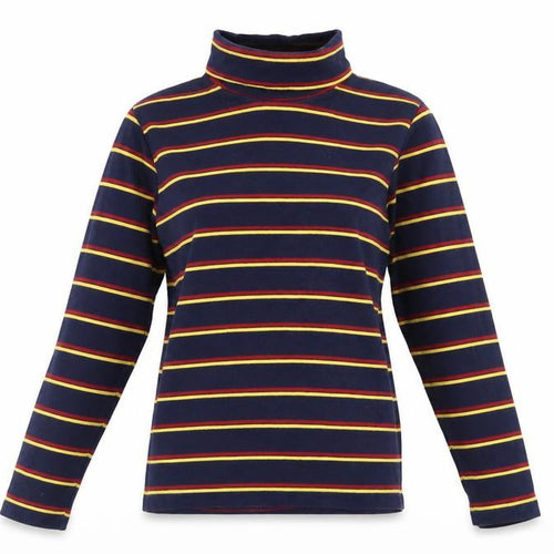 Pop England Women's Blue Striped Roll Neck Long Sleeve Cotton Top Size 4