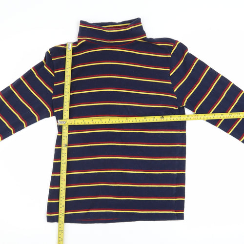 Pop England Women's Blue Striped Roll Neck Long Sleeve Cotton Top Size 4