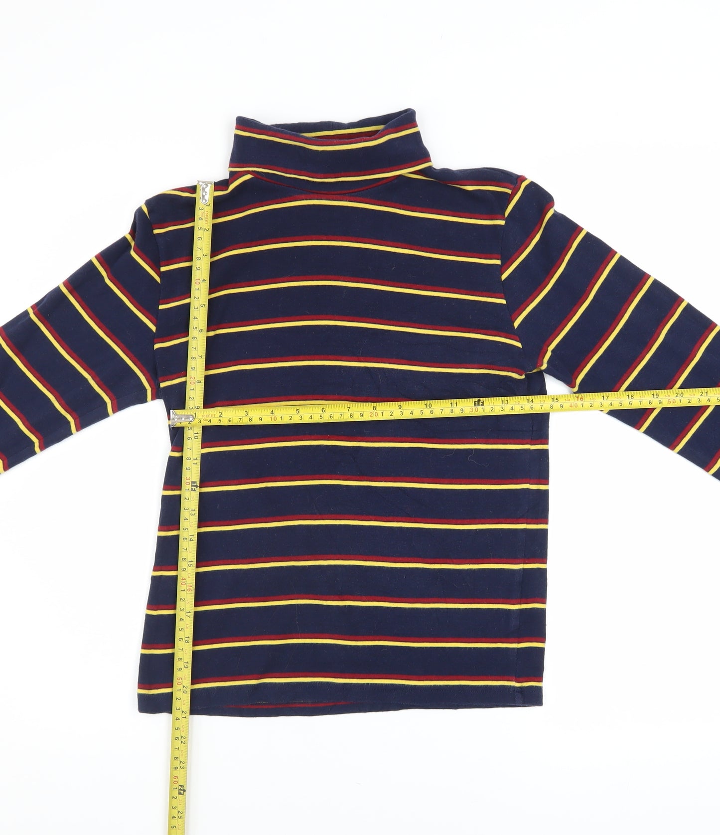 Pop England Women's Blue Striped Roll Neck Long Sleeve Cotton Top Size 4