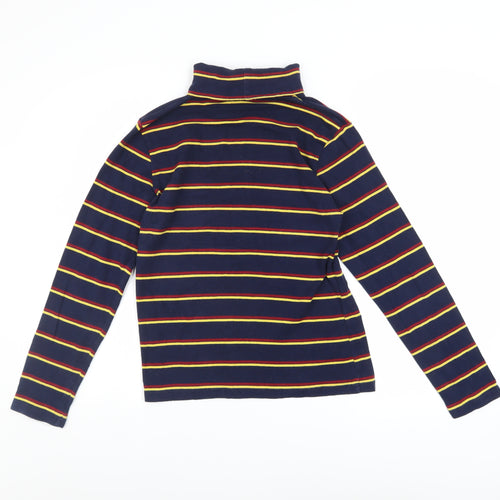 Pop England Women's Blue Striped Roll Neck Long Sleeve Cotton Top Size 4