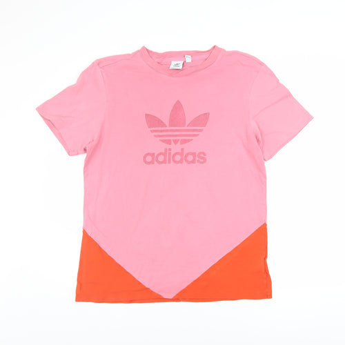 adidas Womens Pink Colourblock Cotton T-Shirt Size 10